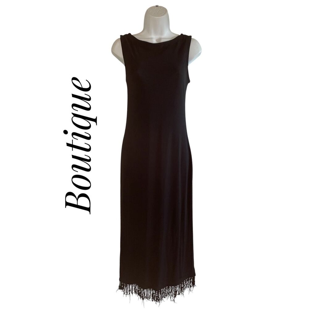 Vintage Boutique Medium Black Slip Dress Beaded Fringe